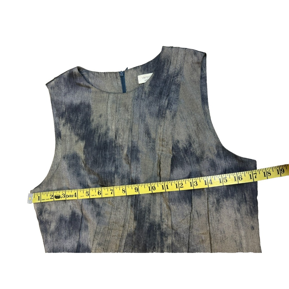 VERONIKA MAINE Fit & Flare Dress Gray Watercolor Pintucks Sleeveless Lined SZ 14 - Picture 15 of 17